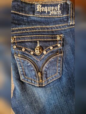 Request Jeans Women's Dark Blue Skinny with Embellished Back Pocket